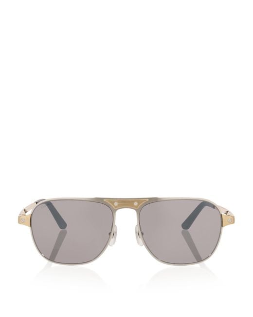 Cartier Gray Rectangular Aviator Sunglasses for men