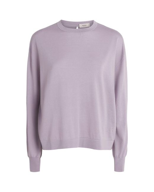 Agnona Purple Wool-Silk-Cashmere Crew-Neck Sweater