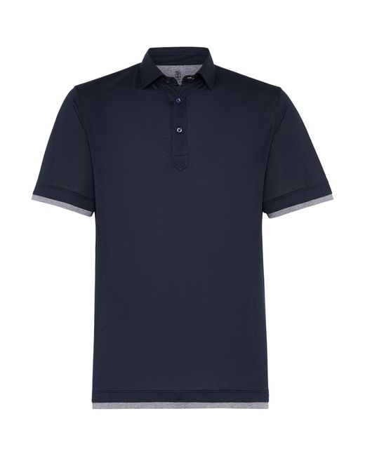 Brunello Cucinelli Blue Silk-blend Faux-layered Polo Shirt for men