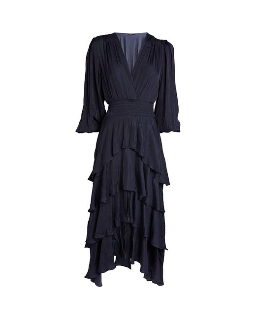 Maje Blue Ruffled Midi Dress
