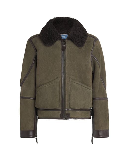 Polo Ralph Lauren Green Shearling Flight Jacket for men