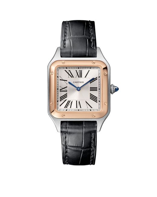 Cartier Metallic Steel And Rose Gold Santos-dumont Watch 27.5mm