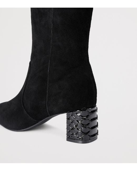 Kurt Geiger Black Suede Chelsea Trim Knee-High Boots