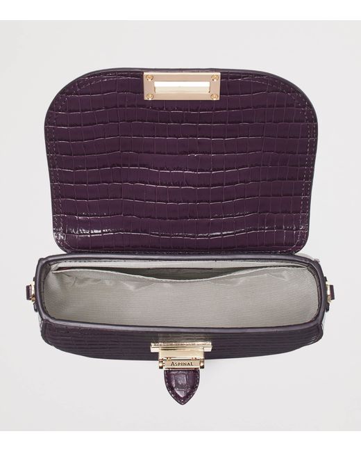 Aspinal Purple Leather Croc-Embossed Portobello Cross-Body Bag
