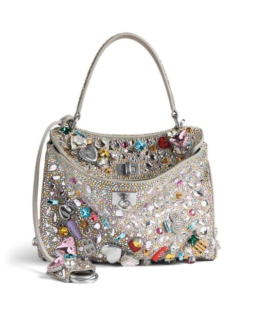Balenciaga Gray Mini Suede Embellished Rodeo Top-Handle Bag