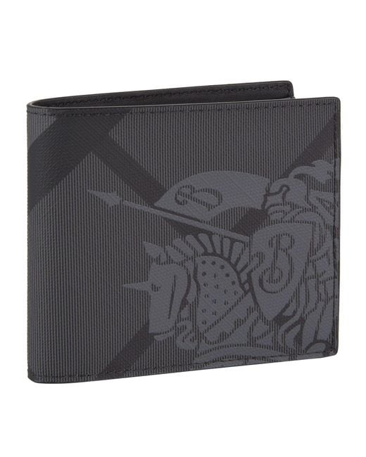 Burberry Gray Check Equestrian Knight Bifold Wallet for men