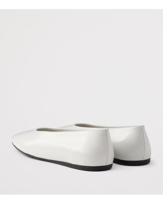 Prada White Brushed Leather Logo Ballet Flats
