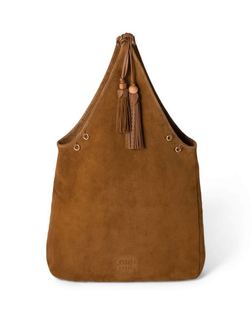 Miu Miu Brown Suede Tassel Tote Bag