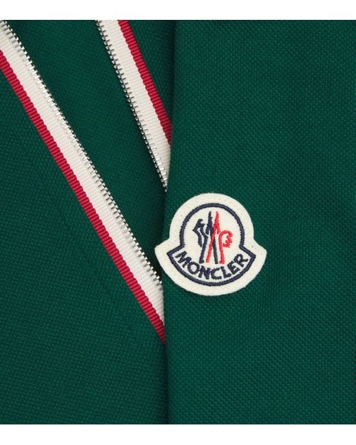 Moncler Green Cotton Zip-Up Polo Shirt for men