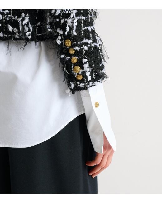 Balmain Black Frayed Tweed Cropped Jacket