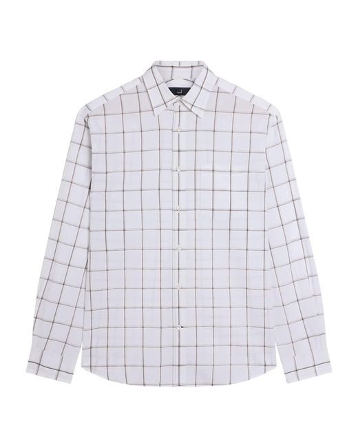 Dunhill White Cotton-Linen Check Shirt for men