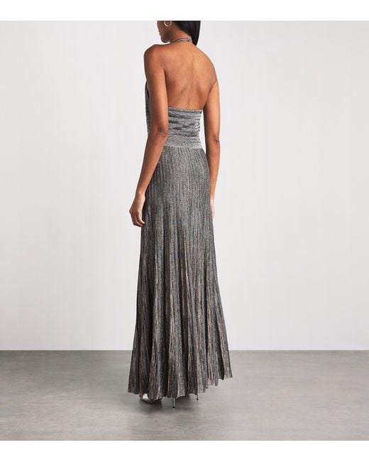 Missoni Gray Lamé Open-Back Maxi Dress