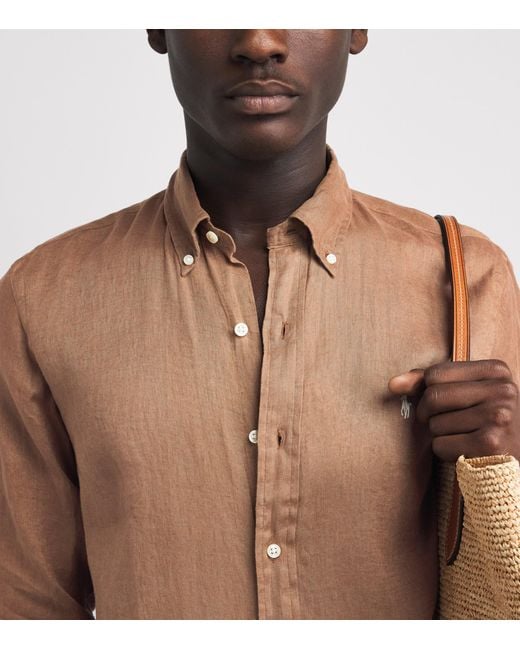 Polo Ralph Lauren Brown Linen Custom-Fit Shirt for men