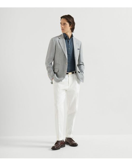 Brunello Cucinelli Gray Wool-Alpaca-Silk Chevron Blazer for men