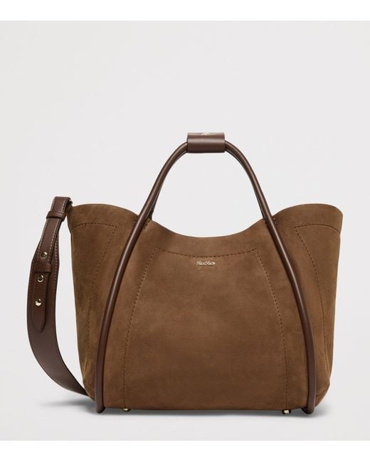 Max Mara Brown Small Nubuck Leather Marine Top-Handle Bag