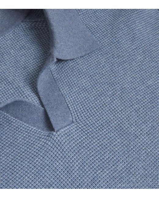 Vince Blue Cotton-Cashmere Johnny-Collar Polo Shirt for men