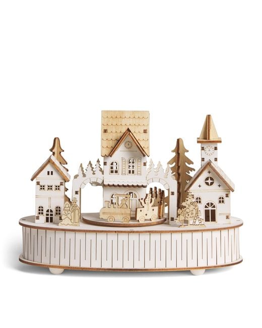 Harrods Natural Wooden Led Festive Town Ornament