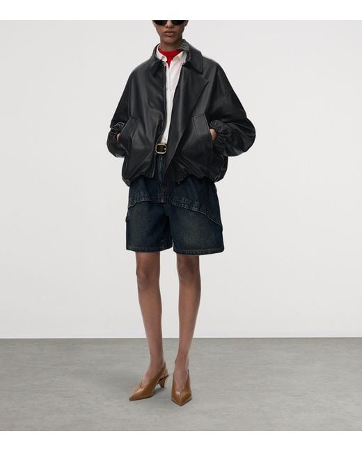 Loewe Black Leather Flap Bomber Jacket