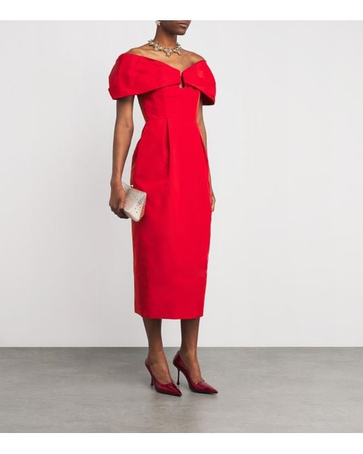 Carolina Herrera Red Off-Shoulder Column Dress