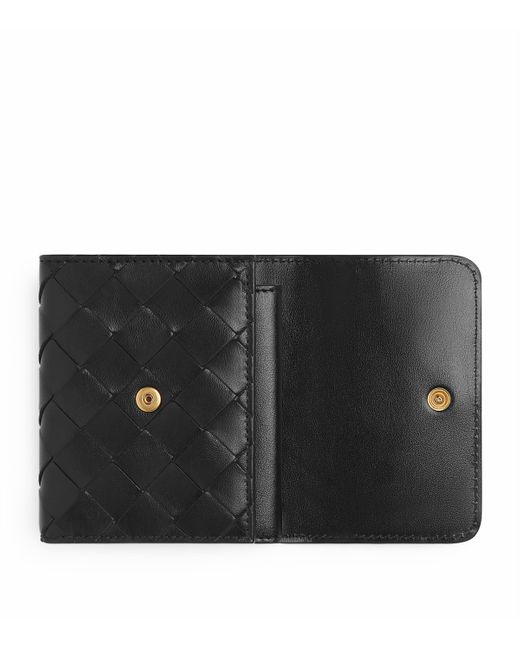Bottega Veneta Black Leather Intrecciato Trifold Wallet