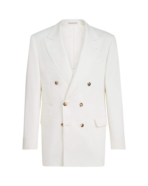 Brunello Cucinelli White Délavé Silk And Linen Twill Blazer for men
