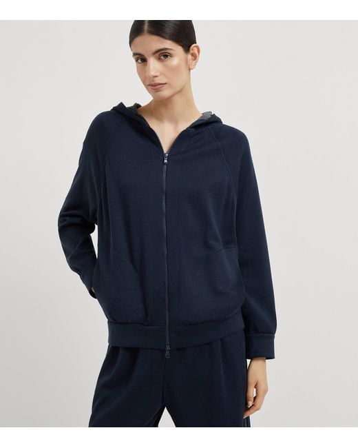 Brunello Cucinelli Blue Cotton-Blend Two-Way Zip Hoodie
