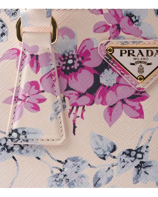 Prada Pink Small Leather Floral Galleria Top-handle Bag
