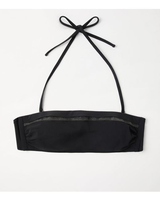 Brunello Cucinelli Black Techno Jersey Monili-Trim Bikini Top