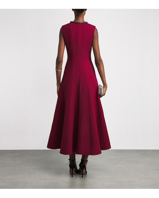 Roland Mouret Red Wool-Silk Embellished Midi Dress
