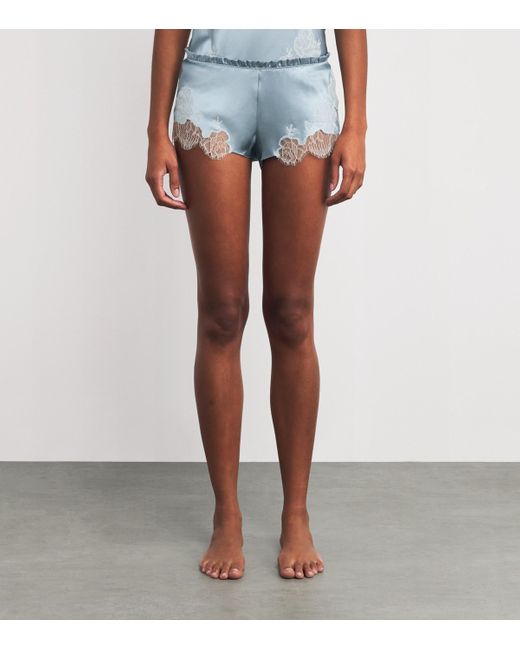 Carine Gilson Blue Silk Lace-Trim Shorts