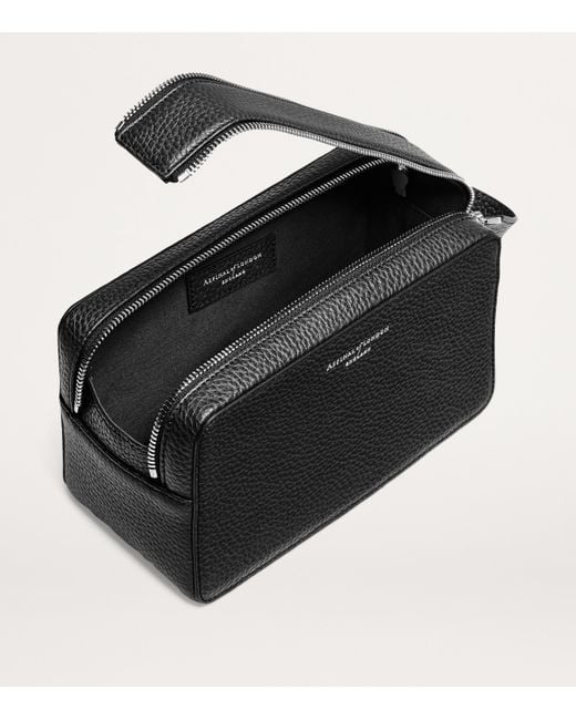 Aspinal Black Leather Mount Street Toiletries Bag
