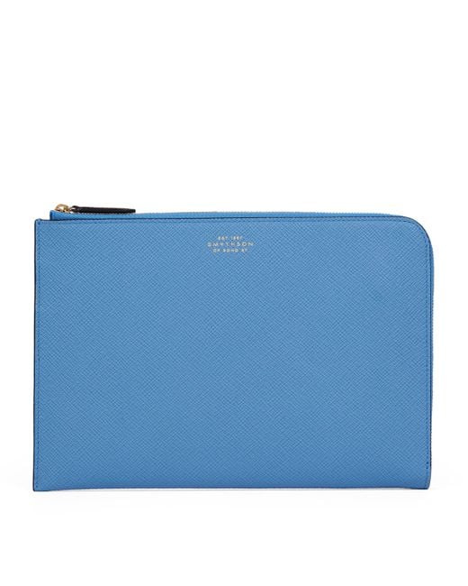 Smythson Blue Panama Leather Slim Pouch for men