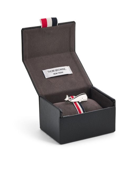 Thom Browne Black Sterling Whale Tie Bar for men
