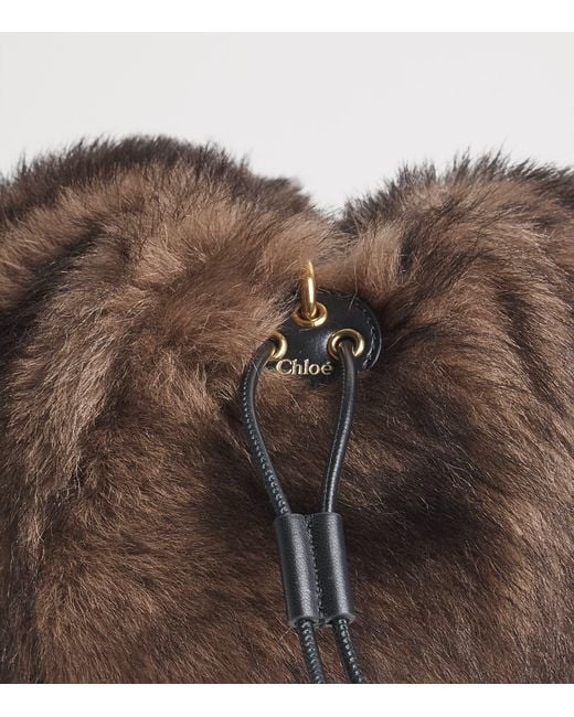 Chloé Brown Shearling Plissé Shoulder Bag