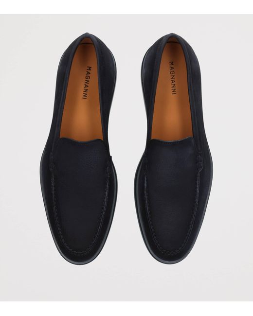 Magnanni Shoes Black Nubuck Leather Paraiso Loafers for men