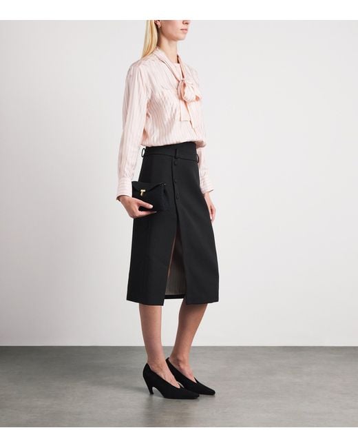 Sandro Black Wool Double-Waistband Midi Skirt