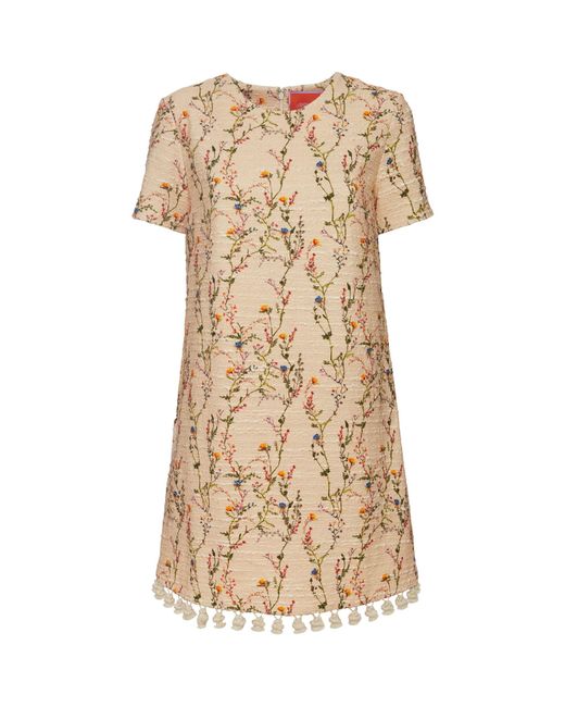 LaDoubleJ Natural Embroidered Swing Mini Dress