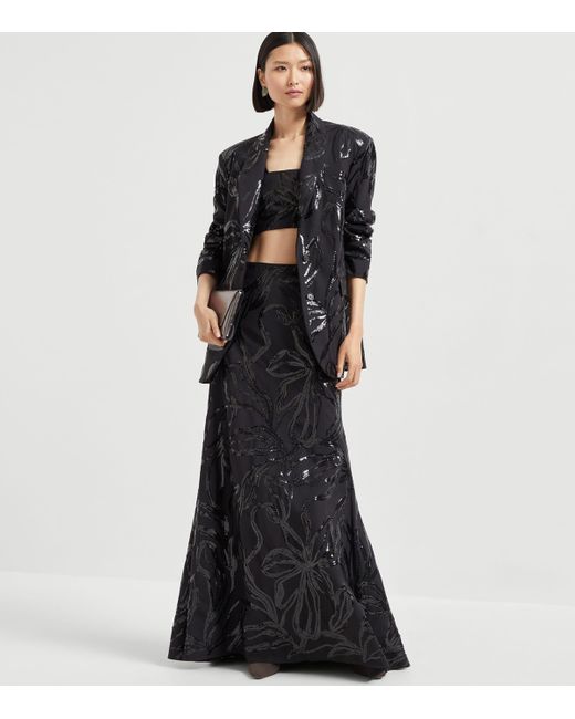 Brunello Cucinelli Black Embellished Single-Breasted Blazer