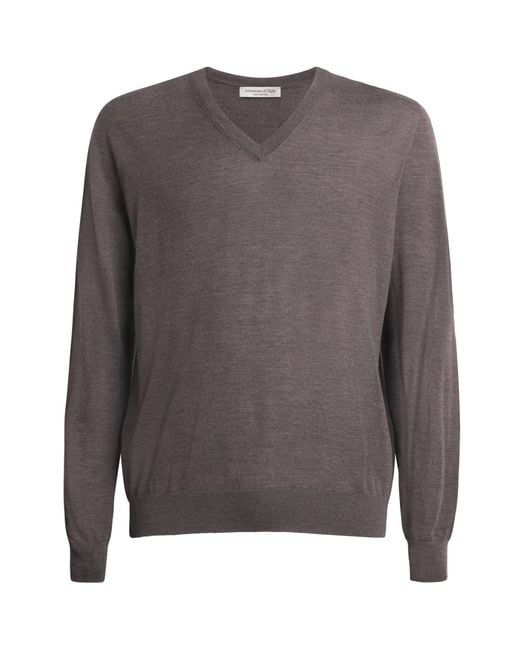 Johnstons Gray Superfine Cashmere V-Neck Sweater for men