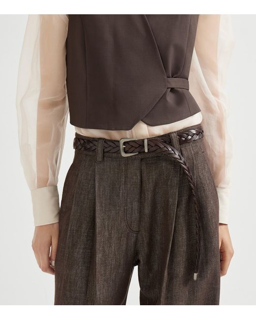 Brunello Cucinelli Brown Calf Leather Braided Belt