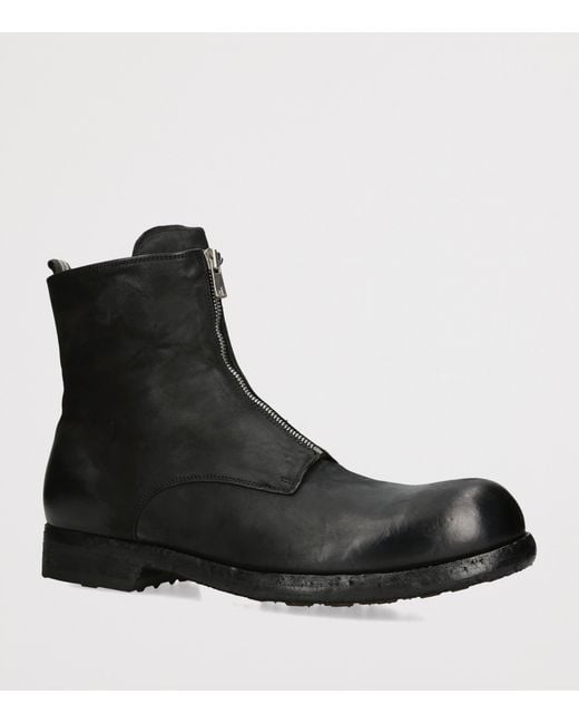 Officine Creative Black Leather Bulla Ankle Boots for men