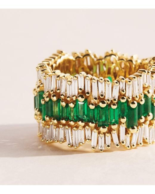 Suzanne Kalan Metallic Diamond And Emerald Triple Stack Eternity Band