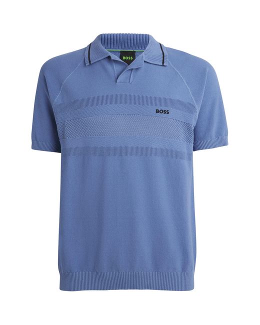 Boss Blue Cotton Open-Collar Polo Shirt for men