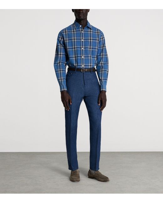 Dunhill Blue Cotton Check Print Shirt for men