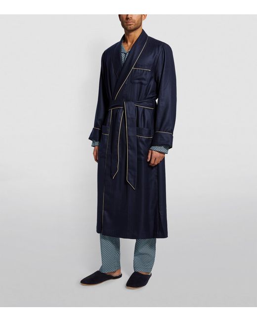 Derek Rose Blue Cashmere Silk-Lined Duke Robe for men