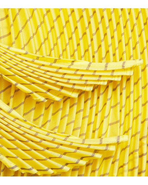 Issey Miyake Yellow Hand Pleats Stripe Coat