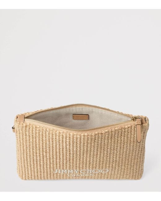 Jimmy Choo Natural Raffia Zip-Up Pouch
