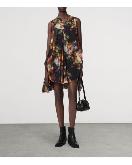AllSaints Black Cotton Floral Sybil Mini Dress