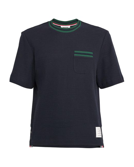 Thom Browne Blue Stripe-Trim T-Shirt for men