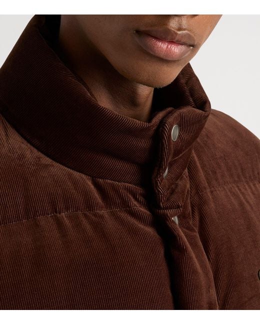 Prada Brown Logo-Plaque Corduroy Cotton Down Jacket for men